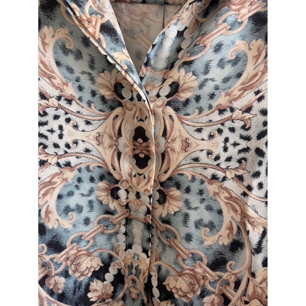 Chicos Mixed Leopard Baroque Print Button Down Shirt Blue Tan Size 3 XL 16/18 - Picture 6 of 8